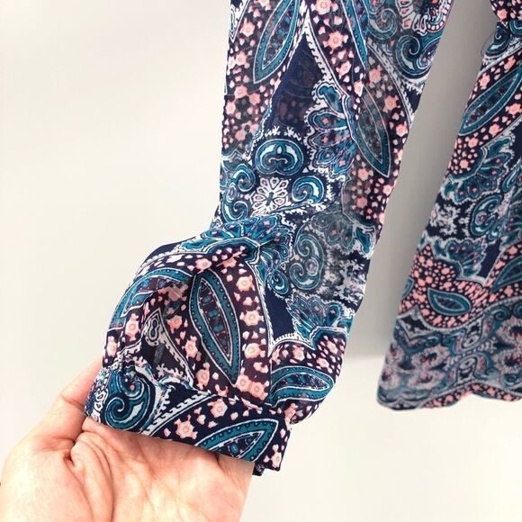 Express Paisley Print Keyhole Long Sleeve Romper Size XS - Picture 6 of 10